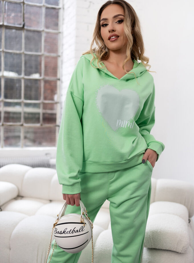 BLUZA DRESOWA Z KAPTUREM MIMI SERCE - Limonka