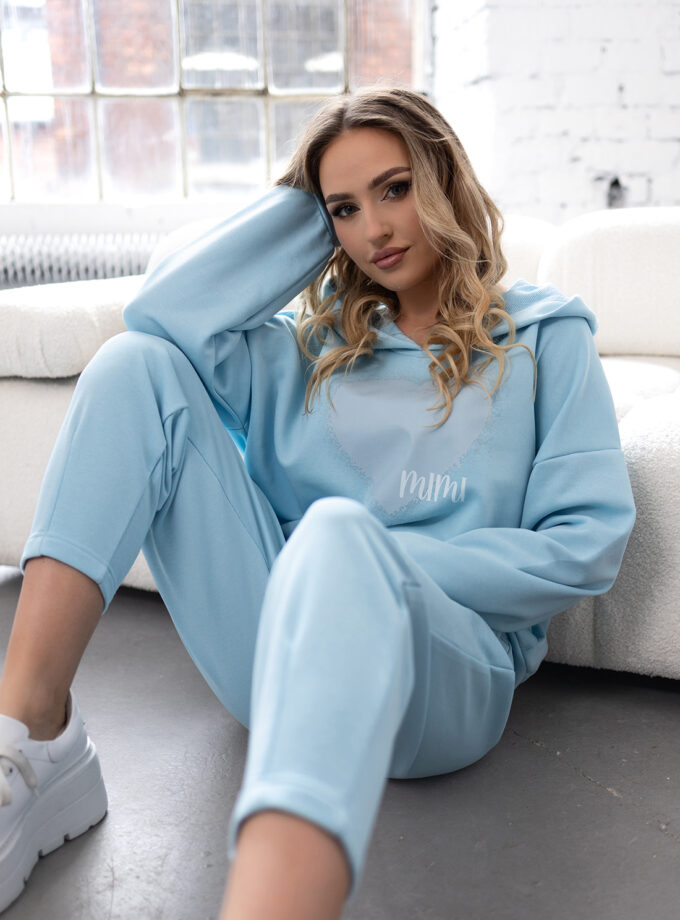BLUZA DRESOWA Z KAPTUREM MIMI SERCE - Niebieski