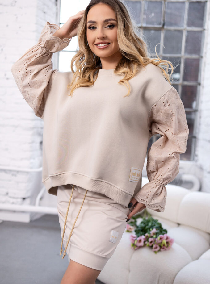 BLUZA OCIEPLANA GIPIURA - Beżowy