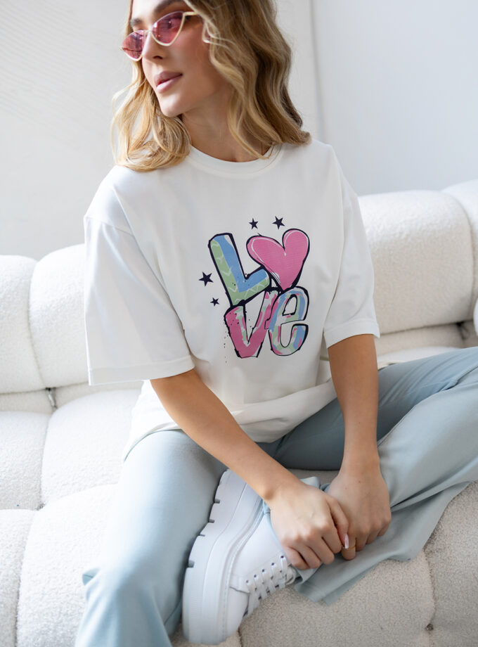 T-SHIRT LONG LOVE - Off white