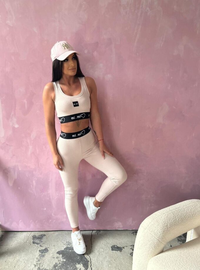 LEGINSY Z LOGO MIMI - Jasny różowy