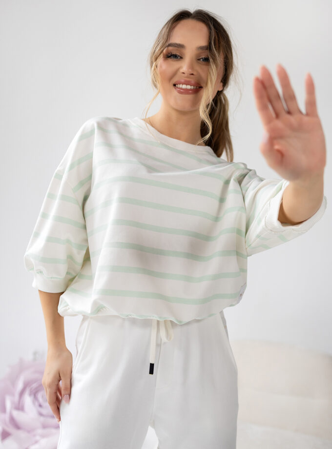 KRÓTKA BLUZKA W PASKI ELLA - Miętowy