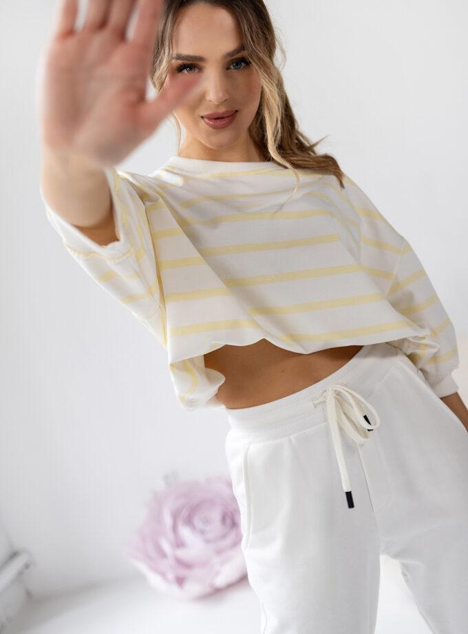 KRÓTKA BLUZKA W PASKI ELLA - Żółty
