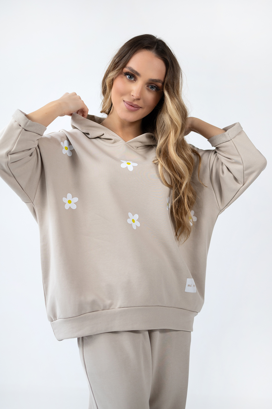 BLUZA DRESOWA Z KAPTUREM STOKROTKI - Beżowy - obrazek 2