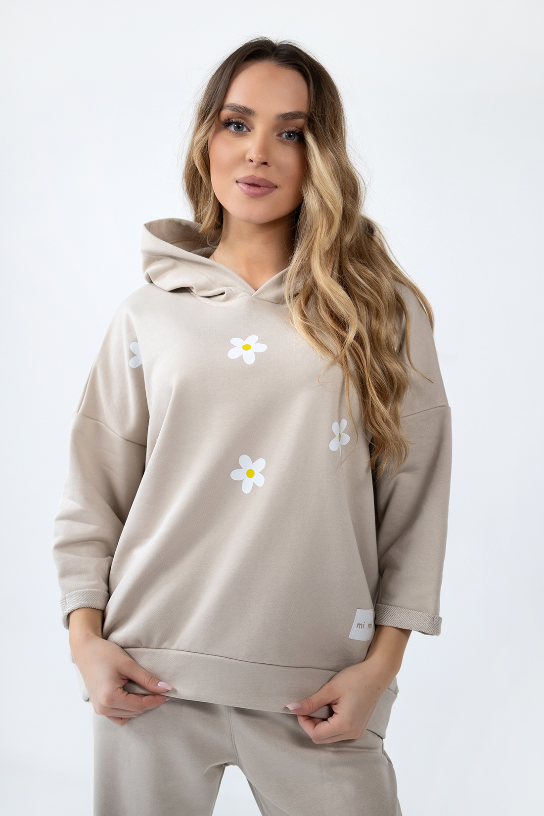 BLUZA DRESOWA Z KAPTUREM STOKROTKI - Beżowy - obrazek 4