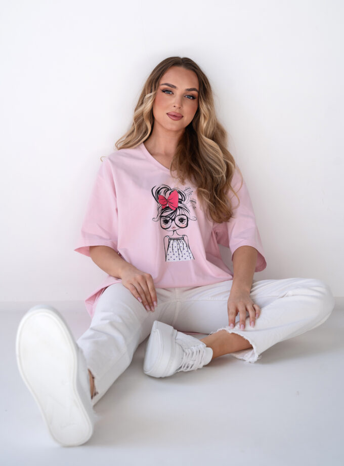 T-SHIRT LONG SEREK BABY - Różowy