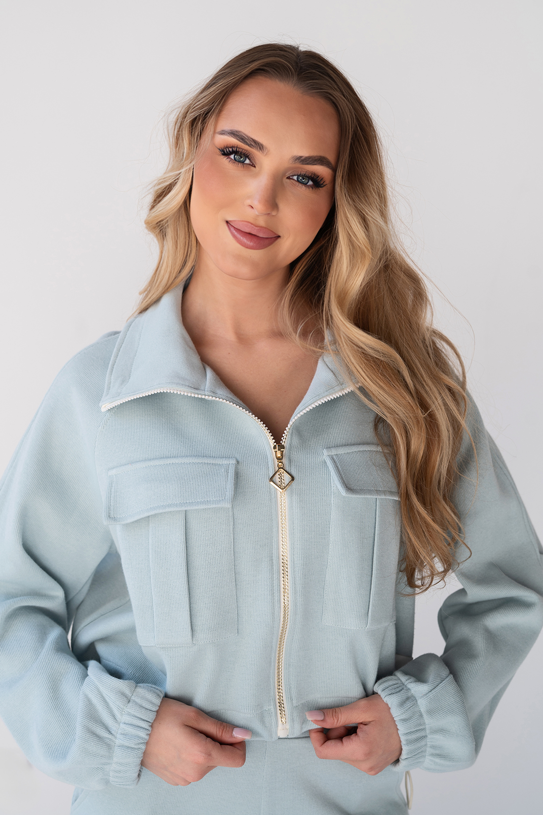 BLUZA BAWEŁNIANA TYPU BOMBER KIESZONKI - Niebieski - obrazek 2